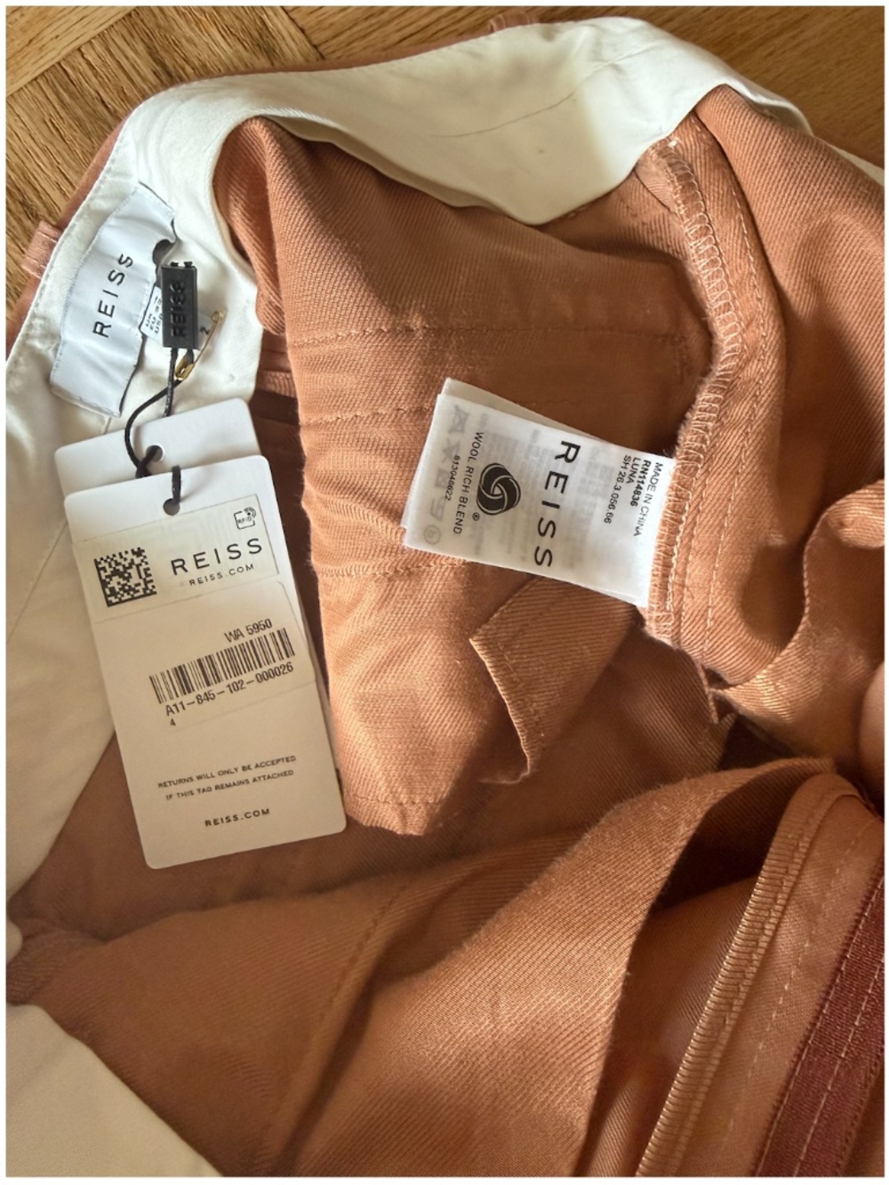 NWT REISS Stretch-Wool Luna Flair Trousers - Rose - Picture 12 of 14